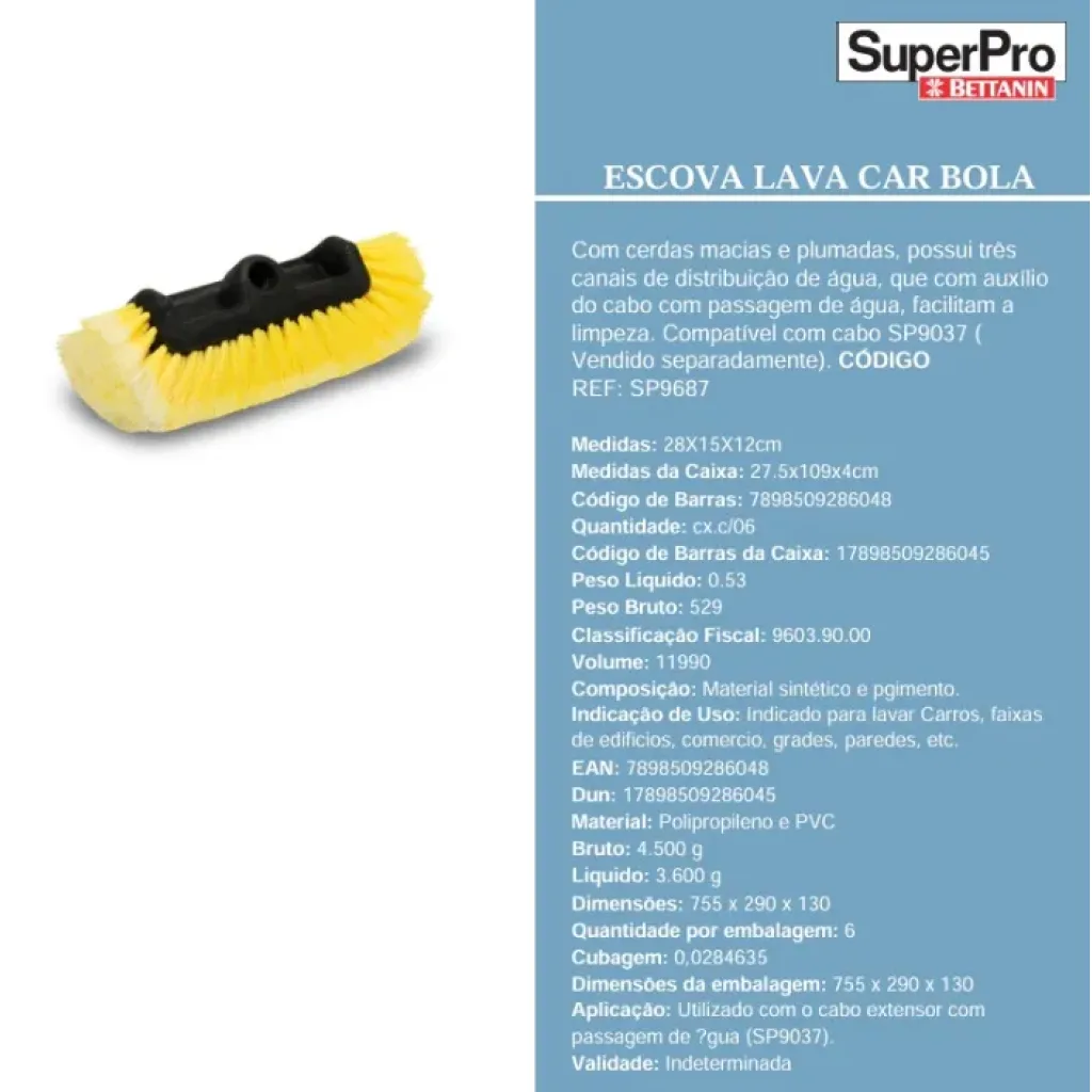 ESCOVA LAVA CAR BOLA S/CABO SUPERPRO